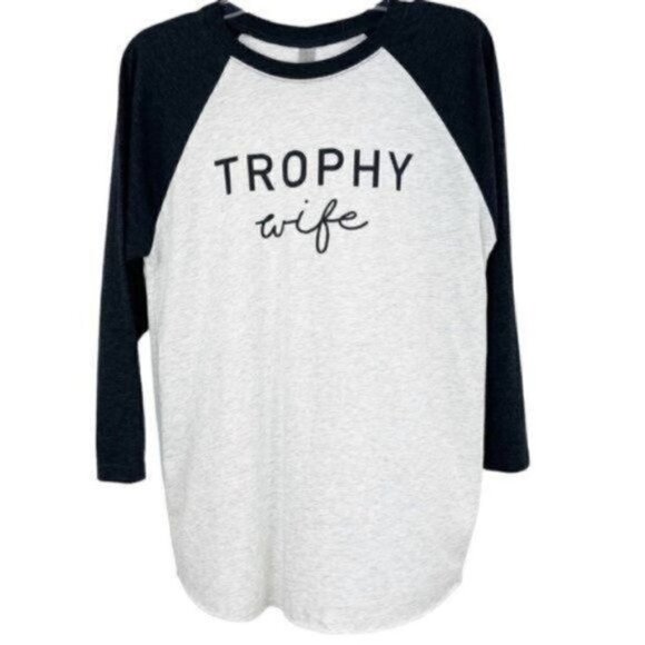 Trophy Wife 3/4 Sleeve Shirt Top Black Gray Small NWT Next Level New with Tags - Picture 1 of 5